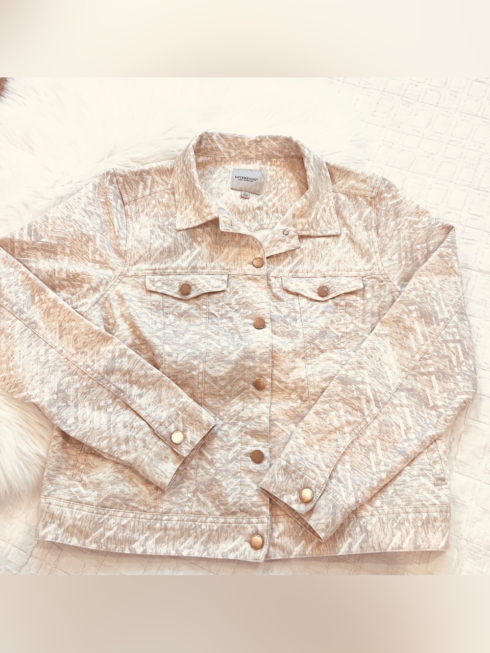 Liverpool Cream Weathered Aztec Jean Jacket EUC